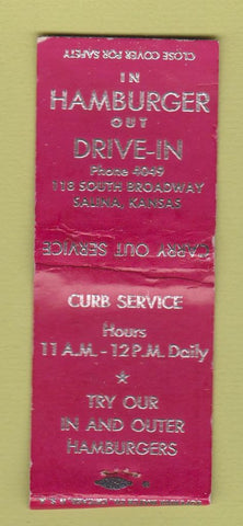 Matchbook Cover - Hamburger Drive In Salina KS BOBTAIL WEAR