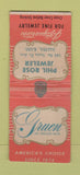 Matchbook Cover - Gruen Watches Phil Rose Jewelry Salina KS BOBTAIL