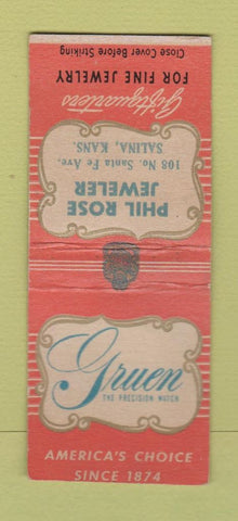 Matchbook Cover - Gruen Watches Phil Rose Jewelry Salina KS BOBTAIL