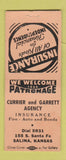 Matchbook Cover - Currier Garrett Insurance Salina KS BOBTAIL