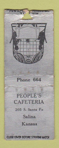 Matchbook Cover - People's Cafeteria Salina KS BOBTAIL WORN