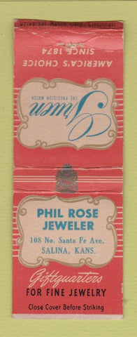 Matchbook Cover - Gruen Watches Phil Rose Jewelry Salina KS BOBTAIL