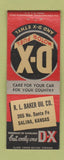 Matchbook Cover - DX oil gas RL Baker Salina KS BOBTAIL