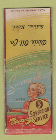 Matchbook Cover - Sovereign oil gas Dixie Oil Salina KS BOBTAIL
