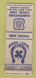 Matchbook Cover - Carpenters Union Local 1095 Salina KS BOBTAIL