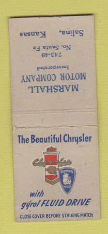 Matchbook Cover - Chrysler Plymouth Marshall Motors Salina KS BOBTAIL
