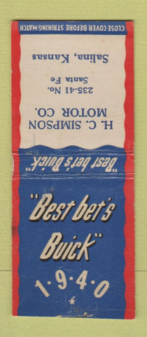 Matchbook Cover - 1940 Buick HC Simpson Salina KS BOBTAIL