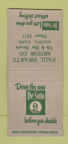 Matchbook Cover - DeSoto Paul Swartz Salina KS BOBTAIL
