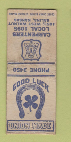 Matchbook Cover - Carpenters Union Local 1095 Salina KS BOBTAIL