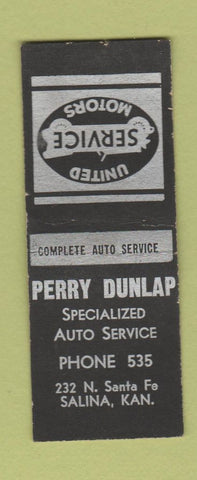 Matchbook Cover - United Service Motors Perry Dunlap Salina KS BOBTAIL