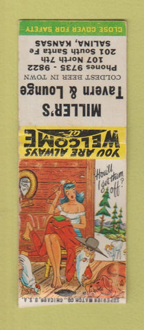 Matchbook Cover - Miller's Tavern Lounge hillbilly Salina KS BOBTAIL