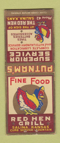 Matchbook Cover - Putnam's Red Hen Grill Salina KS BOBTAIL