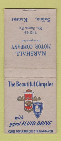 Matchbook Cover - Chrysler Plymouth Marshall Motors Salina KS BOBTAIL