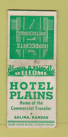 Matchbook Cover - Hotel Plains Salina KS BOBTAIL WEAR