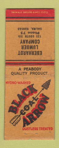 Matchbook Cover - Black Coal Arrow Eberhardt Lumber Salina KS BOBTAIL