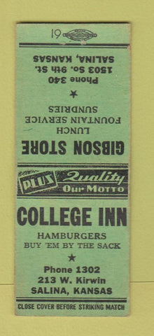 Matchbook Cover - College Inn Gibson Store Salina KS BOBTAIL