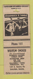 Matchbook Cover - Wilhelm Smoker Budweiser Beer baseball Salina KS BOBTAIL WEAR