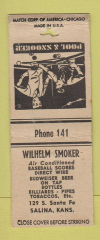 Matchbook Cover - Wilhelm Smoker Budweiser Beer baseball Salina KS BOBTAIL WEAR