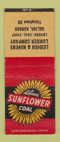 Matchbook Cover - Sunflower Coal Leidigh Havens Lumber Salina KS BOBTAIL
