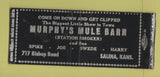 Matchbook Cover - Murphy's Mule Barn Salina KS BOBTAIL
