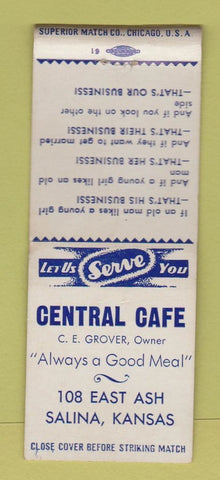 Matchbook Cover - Central Cafe Salina KS BOBTAIL