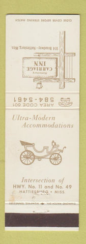 Matchbook Cover - Hattiesburg Carriage Inn MS