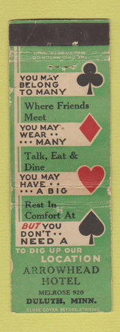 Matchbook Cover - Arrowhead Hotel Duluth MN WEAR