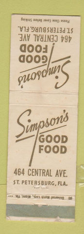 Matchbook Cover - Simpson's Restaurant St Petersburg FL WEAR