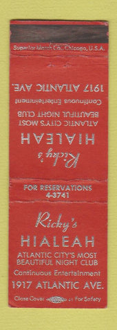 Matchbook Cover - Ricky's Hialeah Atlantic City NJ