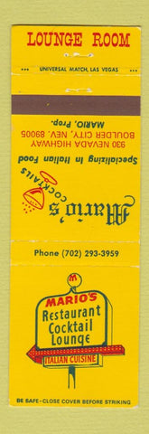 Matchbook Cover - Mario's Restaurant Cocktail Lounge Boulder City NV