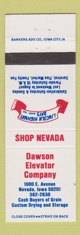 Matchbook Cover - Dawson Elevator Company Nevada IA Lincoln Highway Days