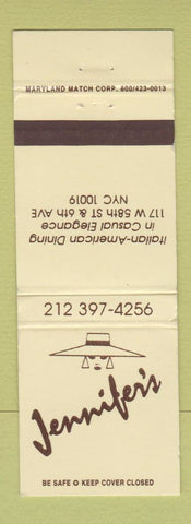 Matchbook Cover - Jennifer's New York City Italian WEAR