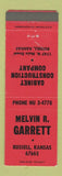 Matchbook Cover - Melvin Garrett Cabinets Russell KS