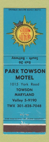 Matchbook Cover - Park Towson Motel MD Quality Court Motels
