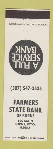 Matchbook Cover - Farmers State Bank Burns WY