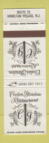 Matchbook Cover - Cedar Garden Restaurant Hamilton Square NJ