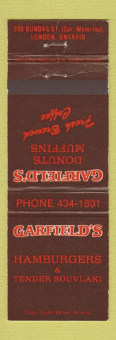 Matchbook Cover - Garfield's Donuts Muffins London ON hamburgers
