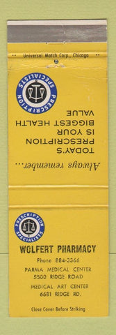 Matchbook Cover - Wolfert Drug Parma OH