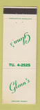 Matchbook Cover - Glenn's Restaurant Harper Woods MI bar