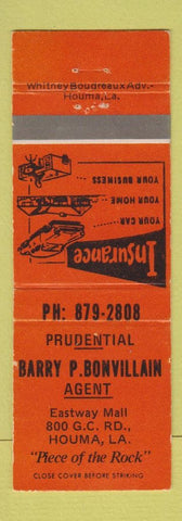Matchbook Cover - Barry Bonaville Insurance Prudential Houma LA