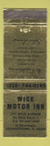 Matchbook Cover - Wick Motor Inn Youngstown OH