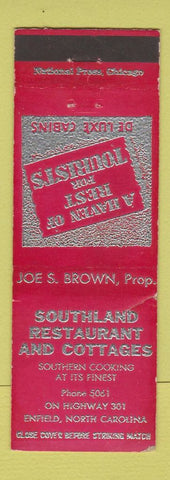Matchbook Cover - Southland Restaurant Cottages Enfield NC WEAR