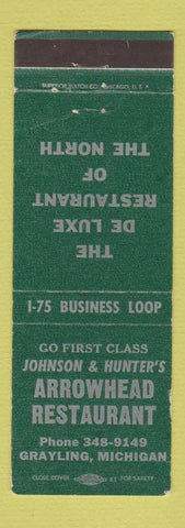 Matchbook Cover - Johnson & Hunter's Arrowhead Restaurant Grayling MI