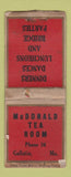 Matchbook Cover - McDonald Tea Room Gallatin MO low phone # WORN BOBTAIL