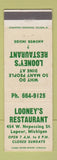 Matchbook Cover - Looney's Restaurant Lapeer MI