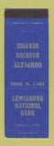 Matchbook Cover - Lewisburg National Bank PA 1960