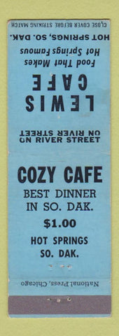 Matchbook Cover - Lewis Cafe Hot Springs SD Cozy Cafe
