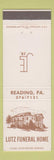 Matchbook Cover - Lutz Funeral Home Rading PA