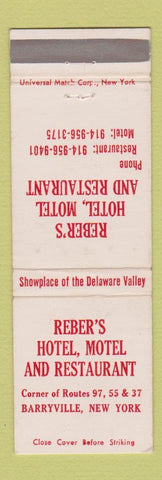 Matchbook Cover - Reber's Hotel Restaurant Barryville NY
