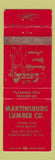 Matchbook Cover - Martinsburg Lumber Company WV WEAR